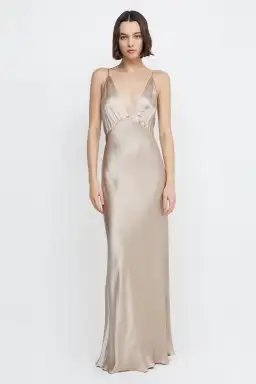 Bec & Bridge Lorelai V Maxi Dress Smoke Taupe Size 8 