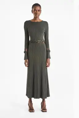 Dion Lee Radiance Rib Braid LS Dress Olive Size 8
