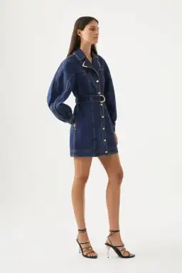 Aje Elena Belted Denim Mini Dress Washed Indigo Size 10 / M for rent on The Volte - image 2