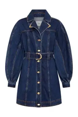 Aje Elena Belted Denim Mini Dress Washed Indigo Size 10 / M for rent on The Volte - image 3