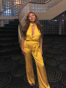LPA Halter yellow jumpsuit size 8