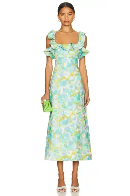 Zimmermann The High Tide Frilled Midi in Aqua Ikat Floral Size 1 /Au 10 for rent on The Volte - image 5