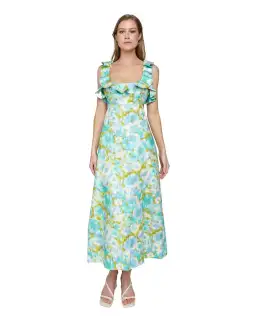 Zimmermann The High Tide Frilled Midi in Aqua Ikat Floral Size 1 /Au 10 for rent on The Volte - image 1