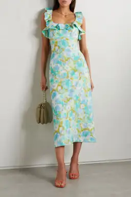 Zimmermann The High Tide Frilled Midi in Aqua Ikat Floral Size 1 /Au 10 for rent on The Volte - image 3