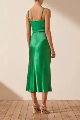 Shona Joy Lana Corded Ruched Midi Dress Tree Green Size 10 for rent on The Volte - image 3