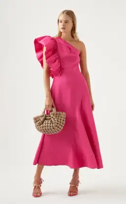 Aje Bonjour Asymmetric Midi Dress Fuchsia Size 16 for rent on The Volte - image 2