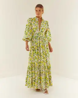 Palm Noosa Royal Flush Dress Lemon Print Size AU 6