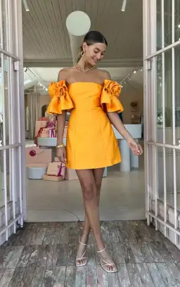 Alemais Masie Rosette Dress In Saffron Orange Size AU 6 for rent on The Volte - image 3
