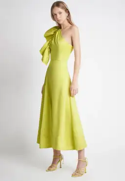 Aje Bonjour Asymmetric Midi Dress Lime Green Size 12 for rent on The Volte - image 2