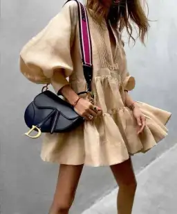 Shona Joy Savoye Linen Tuxedo Shirt Dress Biscuit Size 8 for rent on The Volte - image 3