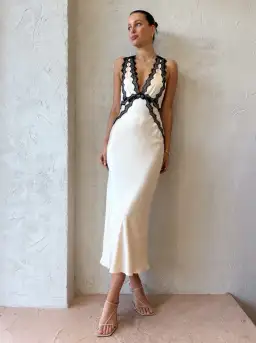 Shona Joy Camille Lace Cross Back Midi Dress Cream/Black Size 8 for rent on The Volte - image 1