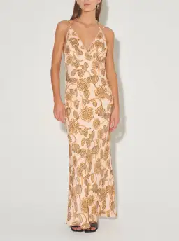 Hansen and Gretel Meadow Bias Backless Dress Peach Floral Size S / Au 8 for rent on The Volte - image 1