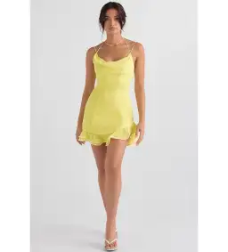 House of CB Rossella Ruffle Mini Dress in Yellow Size S / AU 8