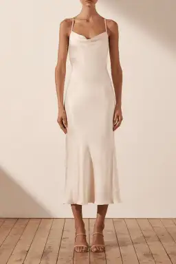 Shona Joy La Lune Backless Bias Midi Dress Cream Size 8
