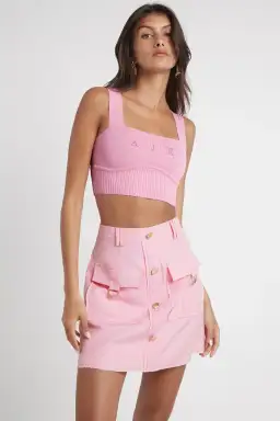 Aje Livadi Lucia Knit Logo Top Pink Size L / Au 12