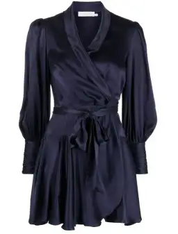 Zimmermann Silk Wrap Mini Dress in Navy Size 0 / Au 8 for rent on The Volte - image 2