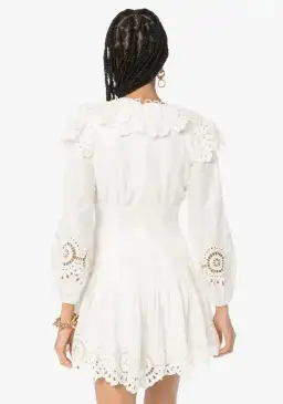  Zimmermann Bellitude Scallop Mini Dress in White Size 0 / Au 8 for rent on The Volte - image 3