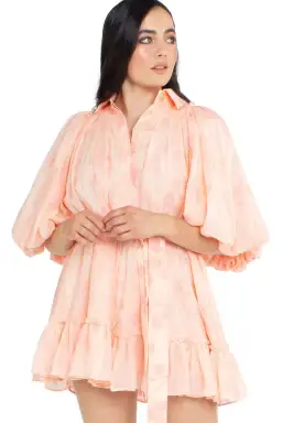 Aje Textural Puff Sleeve Mini Dress Peach Size AU 12 for rent on The Volte - image 2