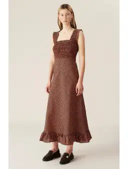 Ganni Seersucker Check Maxi Dress Print Size 6