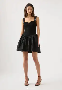 Aje Mira Logo Strap Tulip Mini Dress Black Size XL / Au 14 for rent on The Volte - image 1