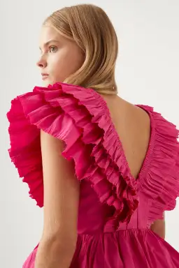 AJE Rhythmic Frilled Mini Dress Fuchsia Size 8 for rent on The Volte - image 2