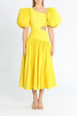 Aje Chateau Cut Out Midi Dress Yellow Size AU 10 for rent on The Volte - image 1