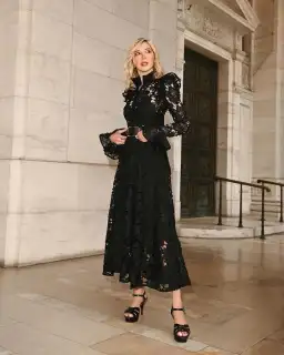 Leo Lin Aliyah Lace Butterfly Sleeve Midi Dress Black Size 8