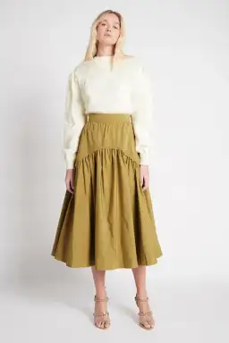 Aje Cosmos Drawstring Midi Skirt Olive Green Size 8