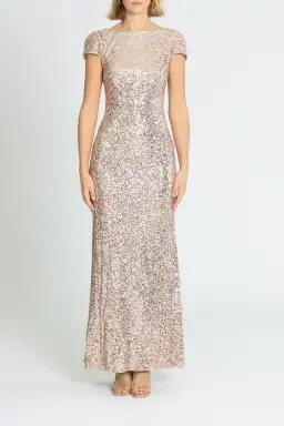 Badgley Mischka Sequin Cowl Back Gown Blush Pink Rose Gold Size 12