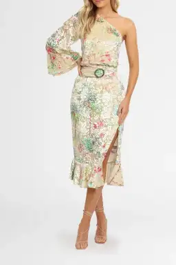 Hemant & Nandita Zaina Midi Dress Cream Multi Print Size AU 10 for rent on The Volte - image 1
