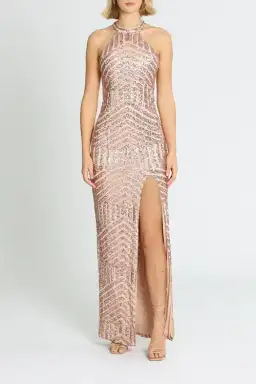 L'amour Diana Halter Gown Blush Rose Gold Size AU 18 for rent on The Volte - image 1