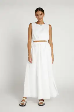 DISSH Dylan Linen Crop Top and Maxi Skirt Set White Size S / AU 8 for rent on The Volte - image 1