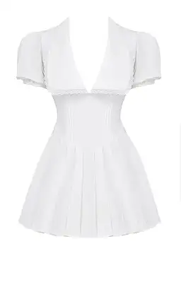 House of CB Piera Collar Pleated Mini Dress in White  Size S/Au 8 for rent on The Volte - image 2