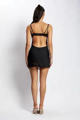 Meshki Joslyn Satin Slip Mini Dress Black Size 6  for rent on The Volte - image 2