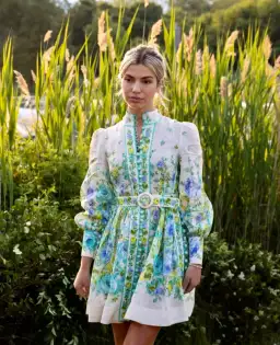 Zimmermann The Raie Buttoned Mini Dress in Teal / Blue Floral Size 1 / AU 10 for rent on The Volte - image 3