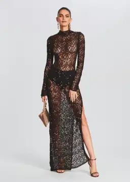 Retrofete Alexa Sequin Open Crochet Dress Coffee Bean Size 8  for rent on The Volte - image 1
