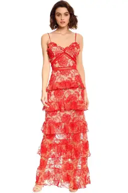 Nicholas Rosie Lace Tiered Gown Red Size 10 for rent on The Volte - image 1