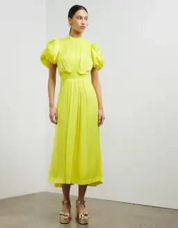 Rotate By Birger Christensen Heavy Satin Midi Dress Blazing Yellow Size 10 for rent on The Volte - image 0