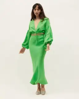 Dominique Healy Parakeet Wrap Top and Skirt Set Green Size 10