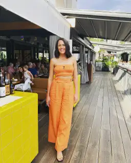 Shona Joy Sara Tailored Wide Leg Pant & Strapless Bustier Orange Size AU 10 for rent on The Volte - image 3