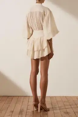 Shona Joy Mila Button Up Frill Mini Dress Beige/Tofu Size AU 16 for rent on The Volte - image 3