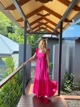 Self-Portrait Ruffled Cotton Poplin Maxi Dress in Pink Size 12 for rent on The Volte - image 4