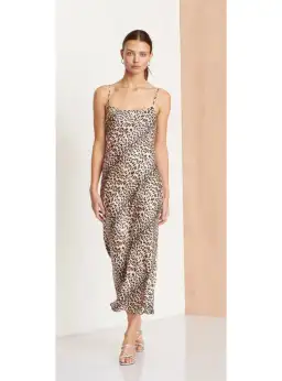 Bec & Bridge Feline Midi Dress Leopard Print Size AU 8
