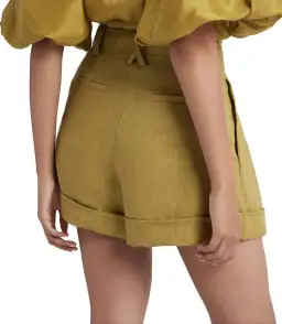 Aje Byblos Belted Linen Short in Olive Green Size AU 8  for rent on The Volte - image 5