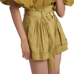 Aje Byblos Belted Linen Short in Olive Green Size AU 8  for rent on The Volte - image 4