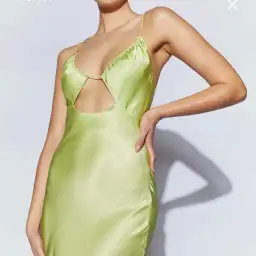 Meshki Sadie Maxi Satin Halterneck Ruched Slip Dress Pistachio Green Size 6 for rent on The Volte - image 2