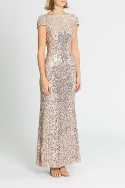 Badgley Mischka Sequin Cowl Back Gown Blush Size 10 for rent on The Volte - image 2