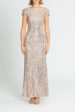 Badgley Mischka Sequin Cowl Back Gown Blush Size 10 for rent on The Volte - image 1