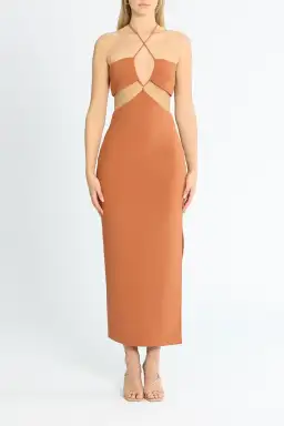Bec & Bridge Cut Out Midi Dress Orange Size 14