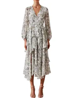 Shona Joy Quinn Tiered Midi Dress Floral Size 10